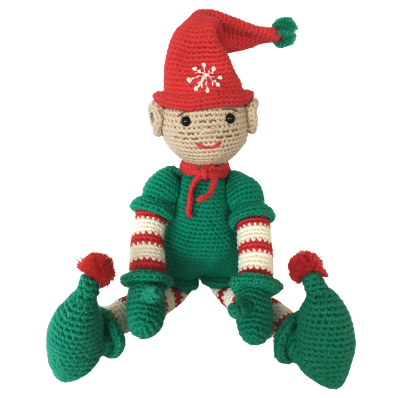 Arwen the Elf, a hand-crocheted organic cotton Christmas elf
