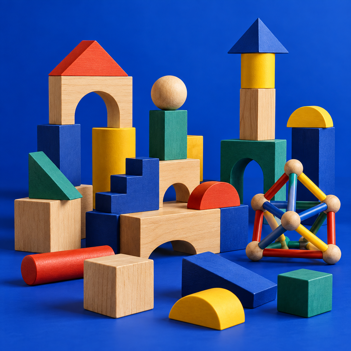 Building Toys arranged in an editorial collection image
