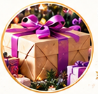 Purple ribbon on Christmas gifts