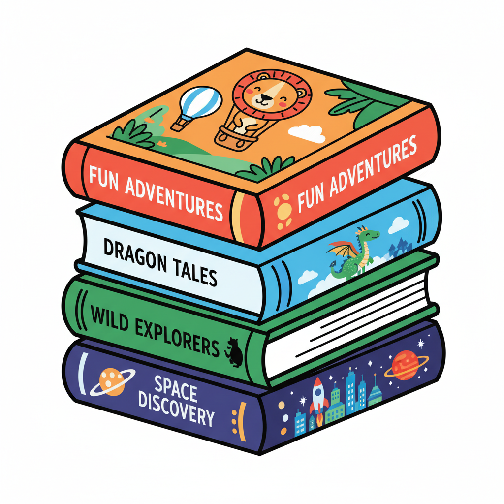 Young boy reading a colorful picture book outdoors, enjoying fun illustrations and storytelling.