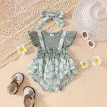 Candy Color Flower Print Pleated Cake Jumpsuit - Cindi Book