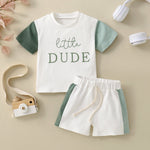 Children's Short Sleeve Color Contrast Patchwork English Printed T-shirt Suit - Cindi Book