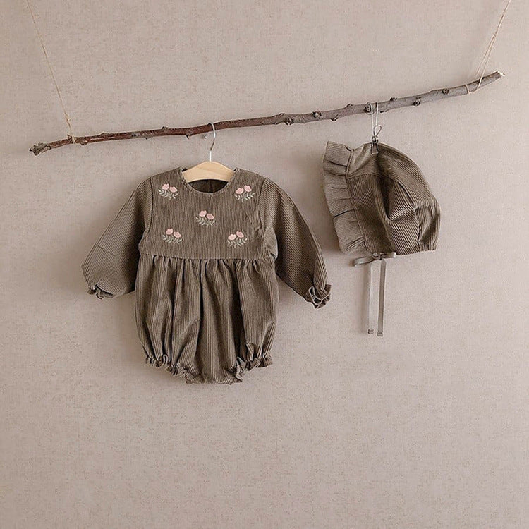 Kids Corduroy Embroidered Long Sleeve Romper Bodysuit - Cindi Book