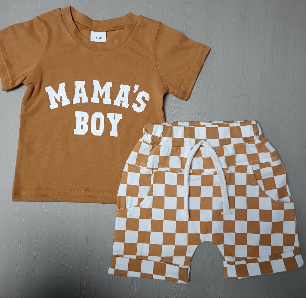 Round Neck Short Sleeve Plaid Shorts Two-piece Set - Cindi Book