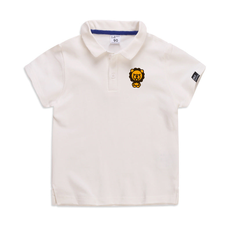 Summer Elastic Cotton Solid Color Short Sleeve  Men''s And Women''s Cartoon Polo T-shirt - Cindi Book