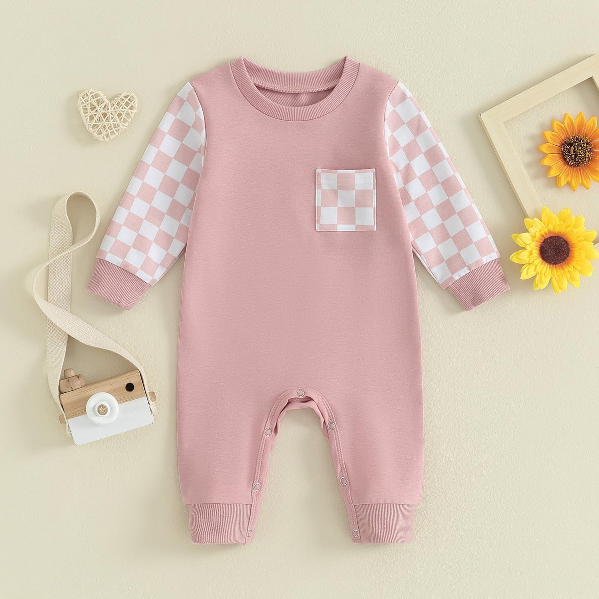 Checkerboard Plaid Color Matching Sleeve Pocket Jumpsuit - Cindi Book