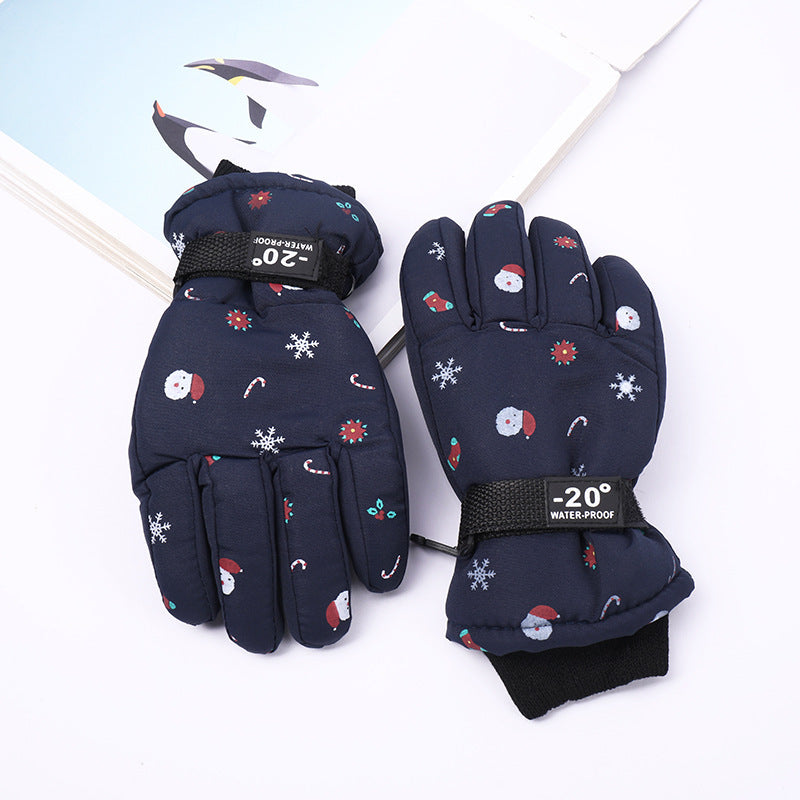 Outdoor Sports Riding Fleece-lined Thickened Finger Children's Ski Gloves - Cindi Book