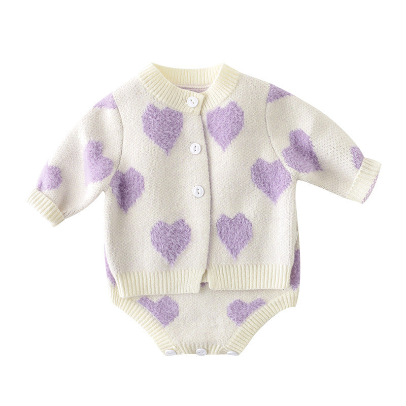 Spring Autumn Infant Baby Girls Knit Long Sleeve Loving Heart Coat Rompers - Cindi Book