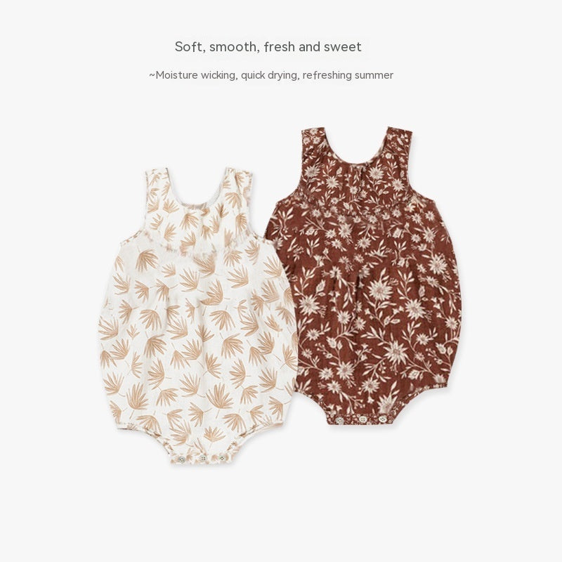 Summer Baby Rompers Cotton Breathable One-piece Nordic Style Floral Sleeveless Romper - Cindi Book