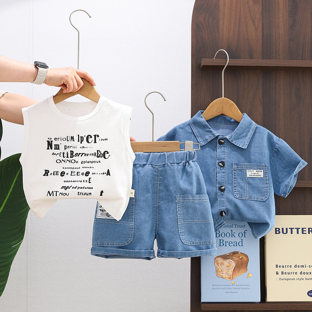 Personality Boy Denim Short Sleeve Suit - Cindi Book