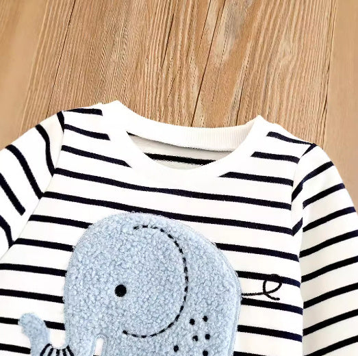 Children's Baby Set Embroidered Striped Long Sleeve Jeans Set