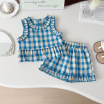 New Summer Korean-Style Polyester Plaid Three-Piece Set For Girls - Cindi Book