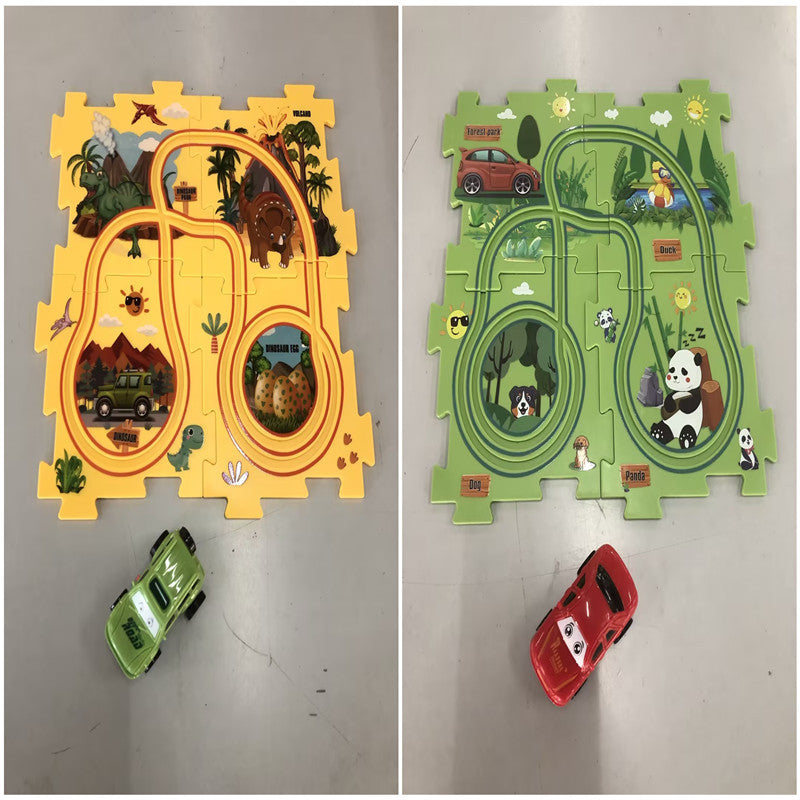 Children Puzzle Electric Railroad Speeder DIY Assembly Electric Car Automatic Rail City Scene Construction Education Toy Gift - Cindi Book
