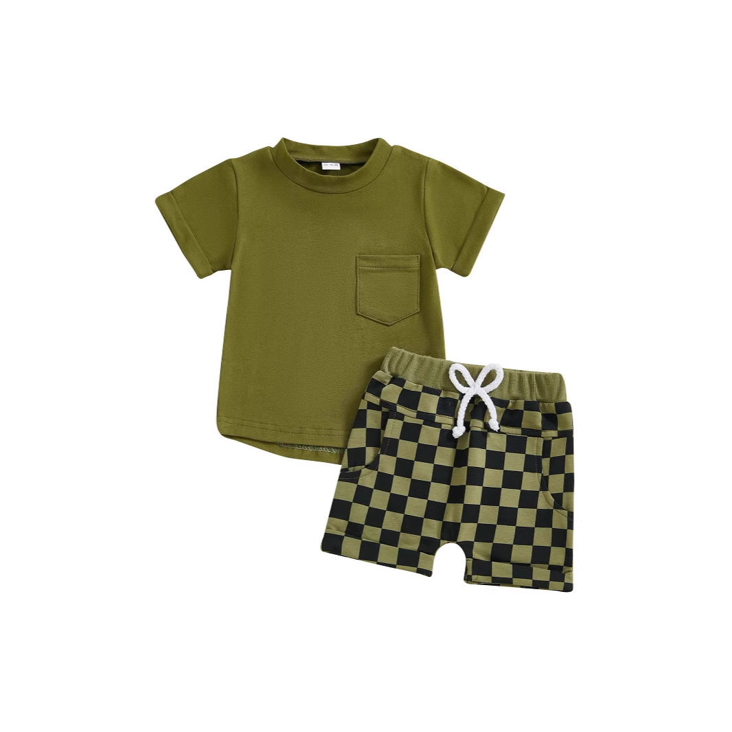 Fashion Personality Boy T-shirt Plaid Shorts Suit - Cindi Book