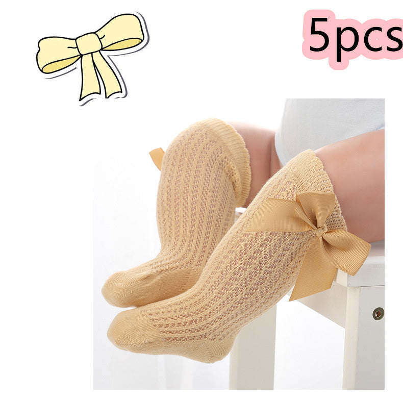 Baby Infants Kids Toddlers Girls Boys Knee High Socks Tights Leg Warmer Ribbon Bow Solid Cotton Stretch Cute Lovely - Cindi Book