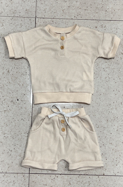 Three-color Short-sleeved Waffle Children's Suit - Cindi Book