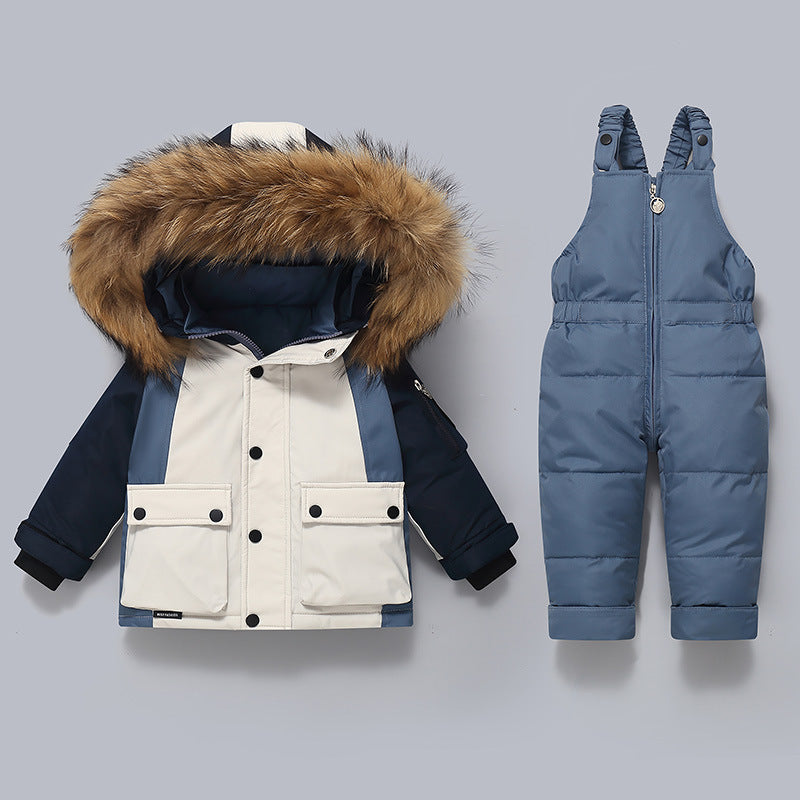 Thickened Down Jacket And Bib Overalls Two-Piece Set For Kids - Cindi Book