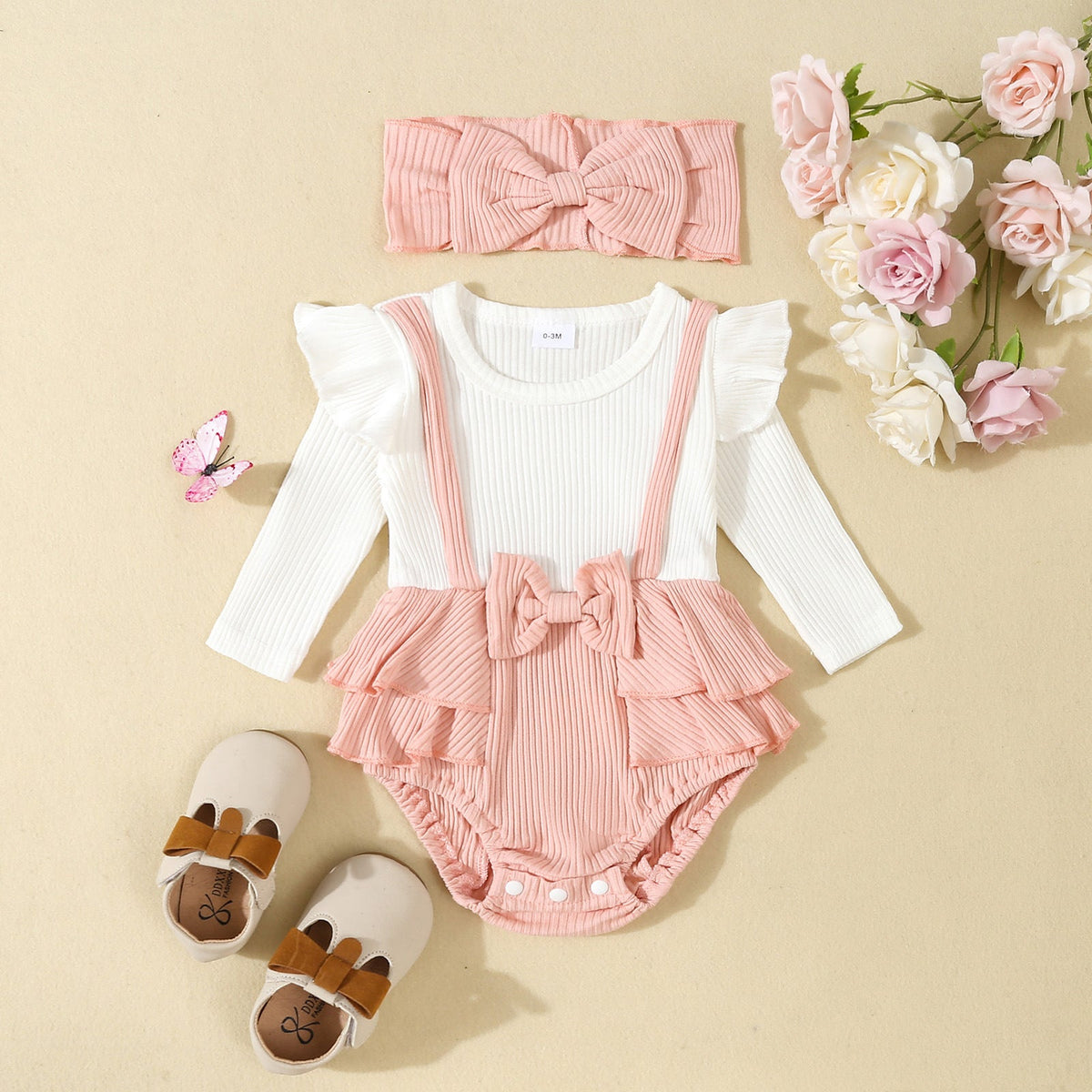 Toddler Flounced Sleeve Shoulder Strap Romper Girls' Spring And Autumn - Cindi Book