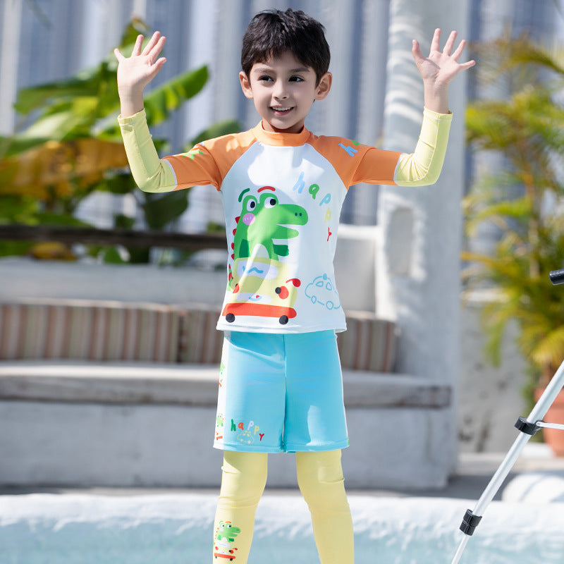 Boy Cartoon Split Long-sleeved Long Trousers Quick-drying Swimwear - Cindi Book