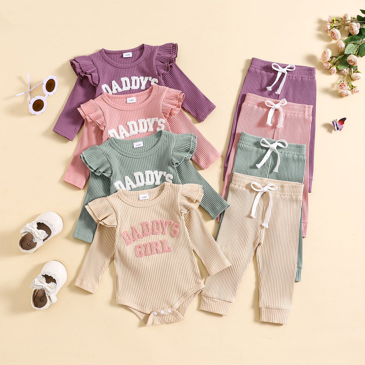 Candy Color Sunken Stripe Letter Embroidery Set