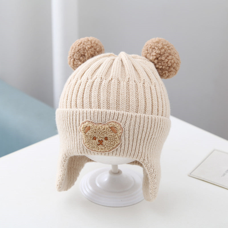 Baby Hat Warm Earflaps Cap Cute Bear Baby Knitted Woolen Cap - Cindi Book