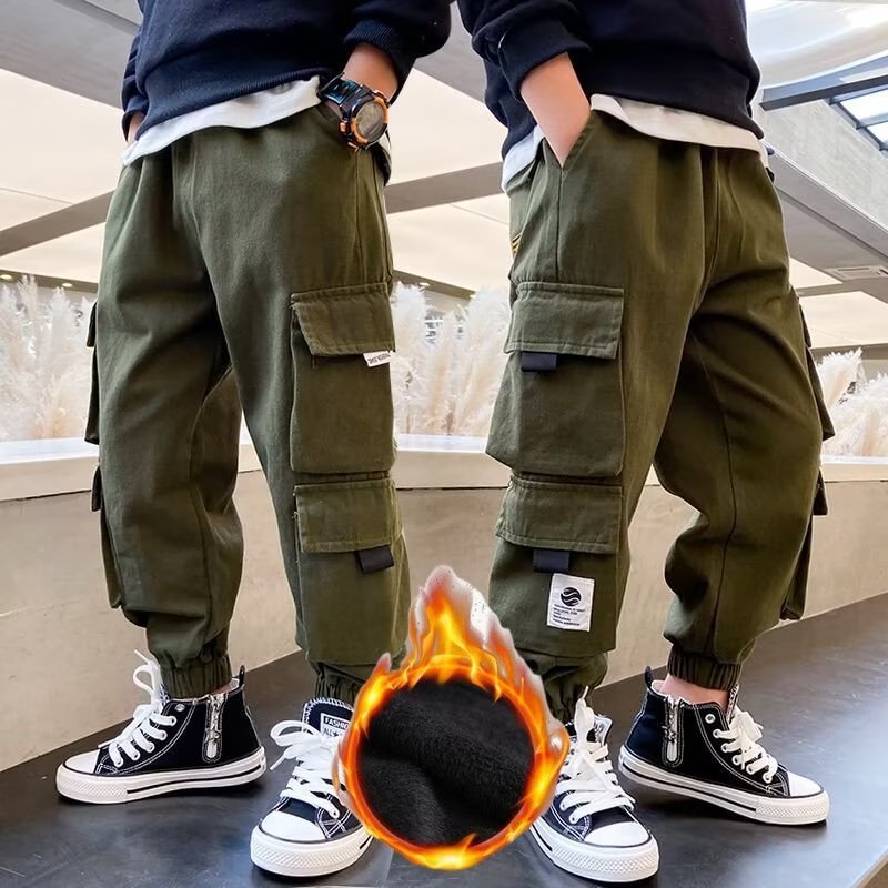 Men's Medium And Large Children's Multi-bag Fleece Ankle-tied Casual Working Pants Tide - Cindi Book