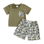 Boy's Camouflage Printed Faux Pocket Short Sleeve Top Suit - Cindi Book