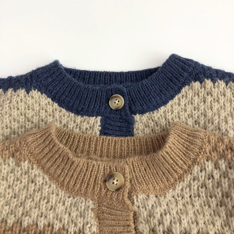 Autumn and Winter Kids' Sweater Mohair Western Style Baby Boy and Baby Girl Knitted Cardigan