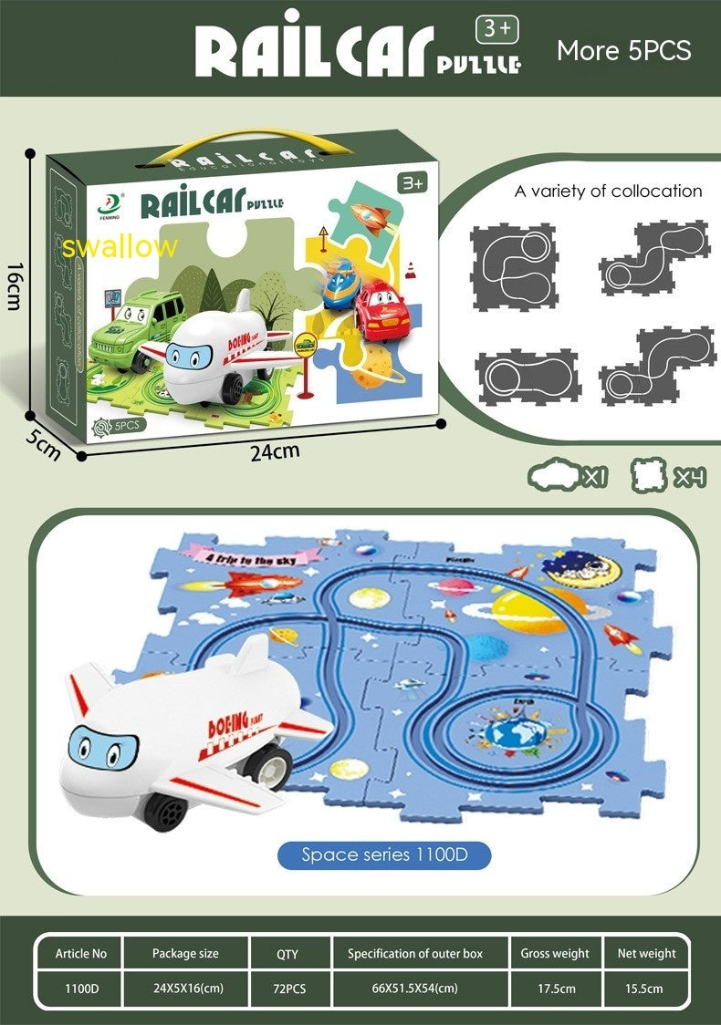Children Puzzle Electric Railroad Speeder DIY Assembly Electric Car Automatic Rail City Scene Construction Education Toy Gift - Cindi Book
