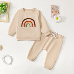 Children's Four-color Towel Embroidery Rainbow Long-sleeved Shirt Fake Drawstring Trousers Two-piece Set - Cindi Book
