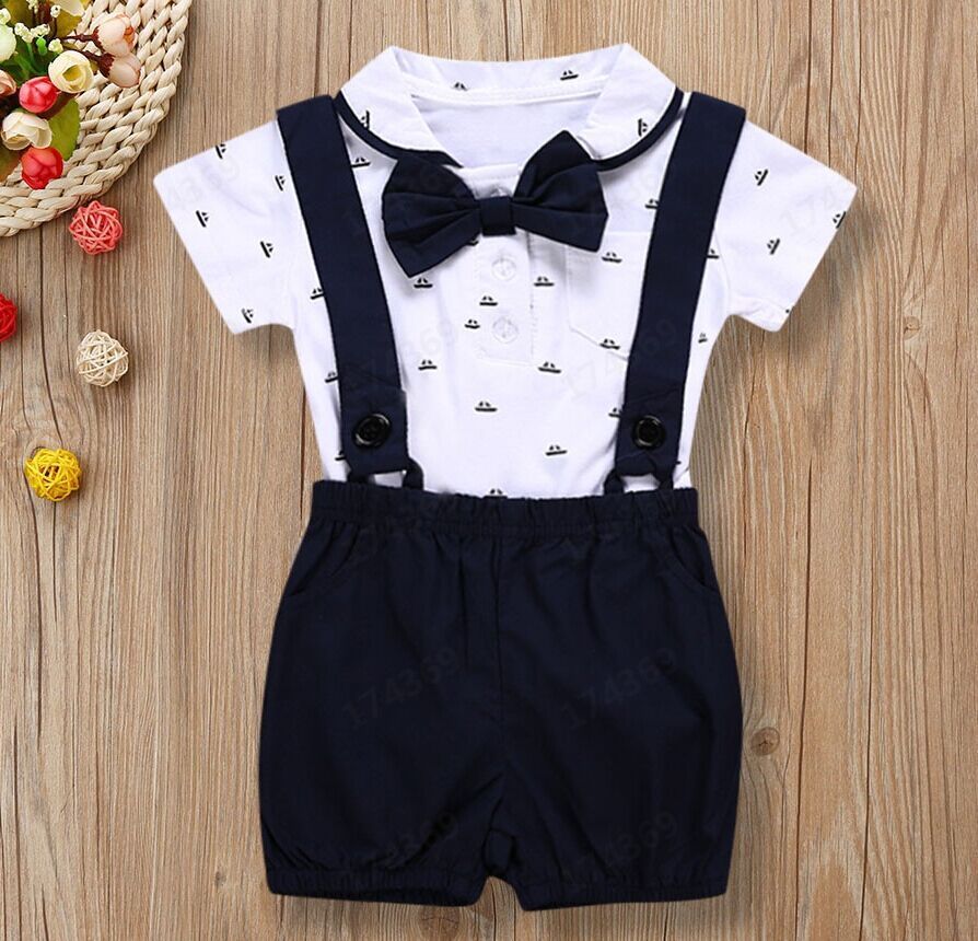 Boy's White Romper Suspender Bow Tie - Cindi Book