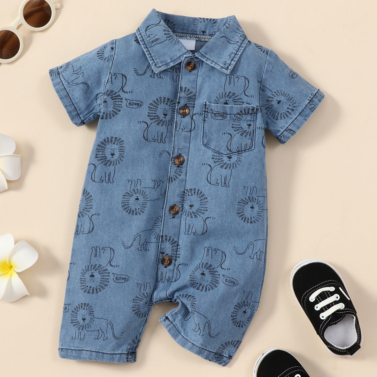 Boy Lion Printing Denim Jumpsuit - Cindi Book