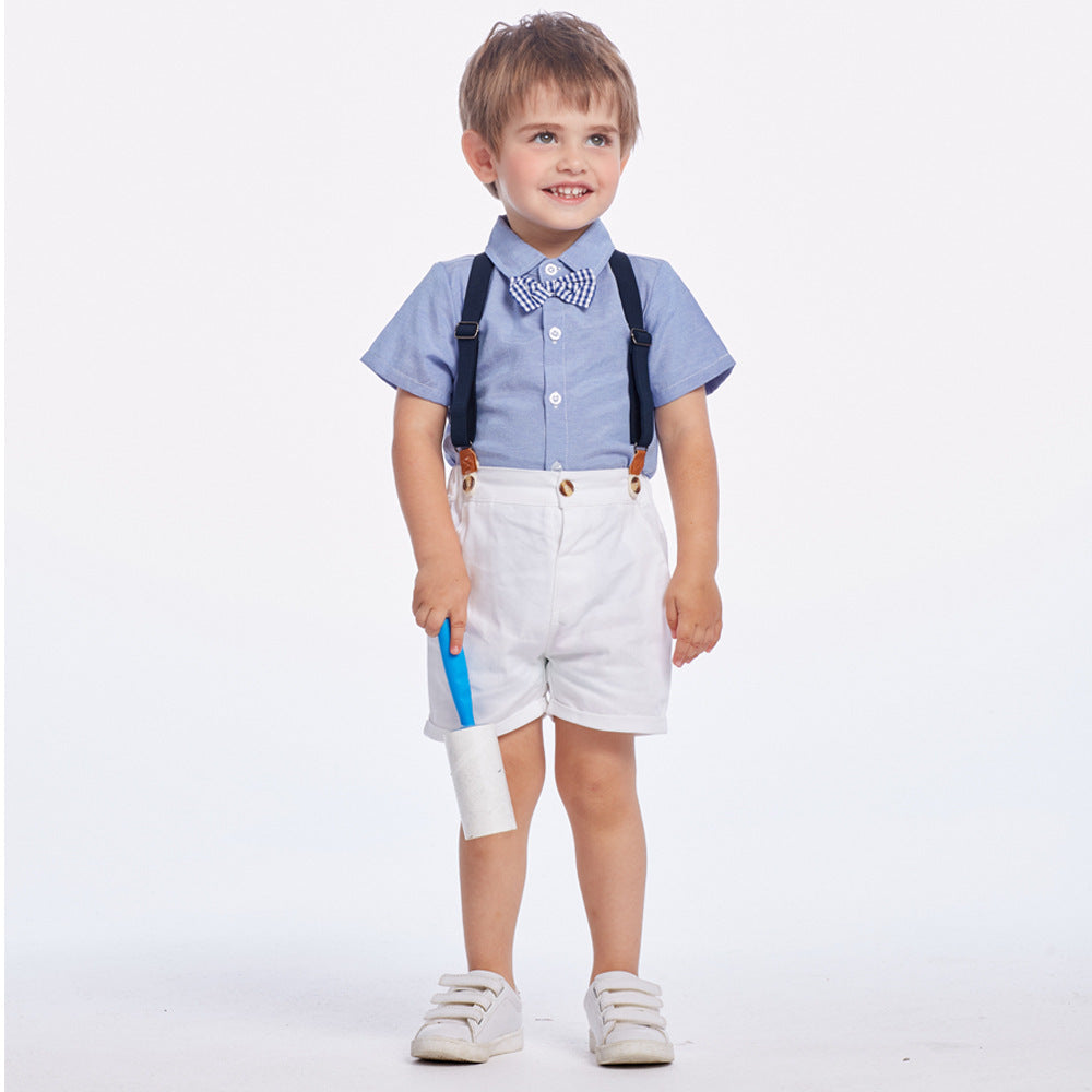 Summer Korean Style Boy's Short-sleeved Shirt Suspender Pants Suit - Cindi Book