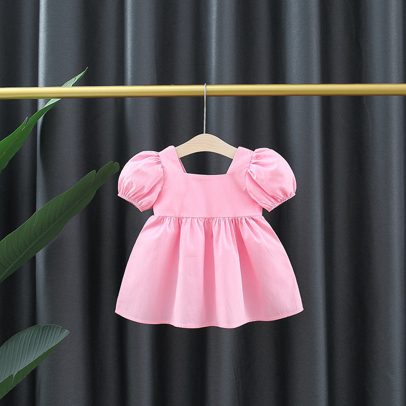 Girl's Square Collar Puff Sleeve Princess Dress - Cindi Book