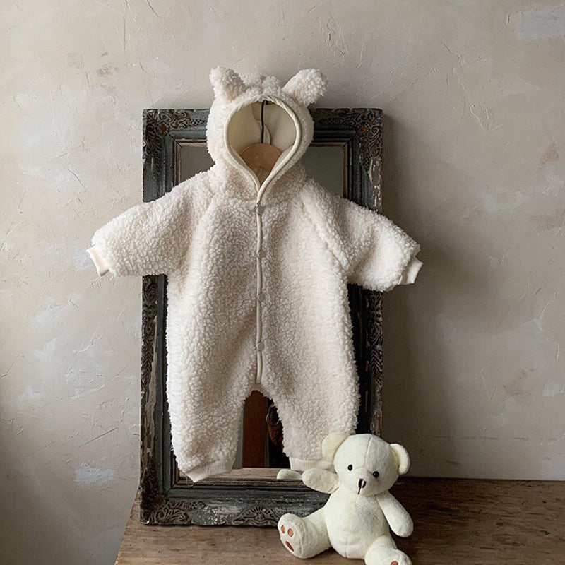 Baby Winter Boys And Girls Bear Double-sided Lamb Hooded Cotton Jersey - Cindi Book