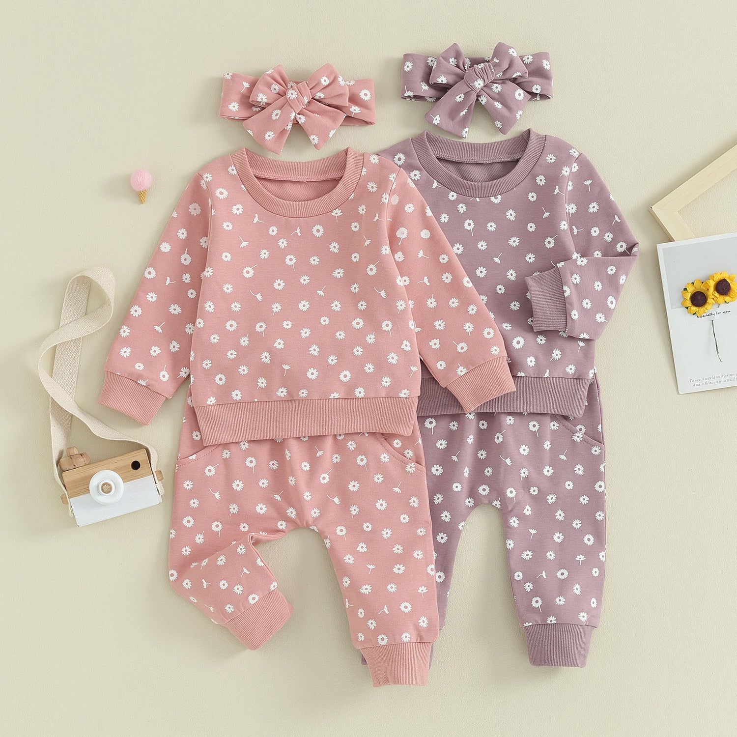 New Floral Print Long Sleeve Pullover Set