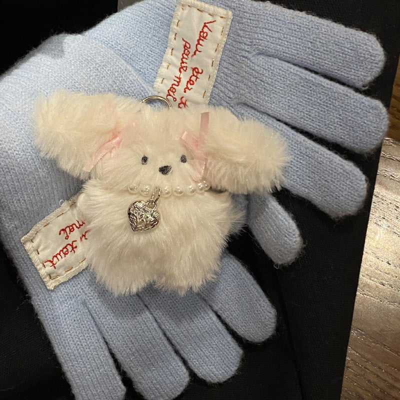 Niche Girl Heart Ribbon Pearl Bow Bunny Keychain Plush Pendant - Cindi Book