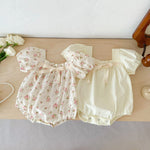 Small Floral Bow Baby Girl Bubble Sleeve Harness Crawl Clothes - Cindi Book