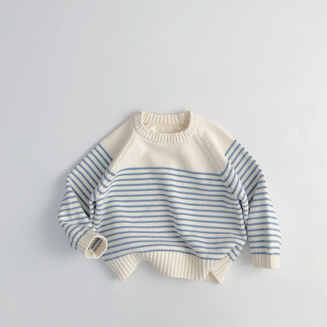 Korean Style Loose Coat Striped Plug-in Knitted Sweater - Cindi Book