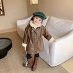 Girls' Winter Fleece-lined Medium Leather Coat - Cindi Book