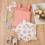 Girls' Fashion Sling Pit Striped Harness Printed Shorts Set - Cindi Book