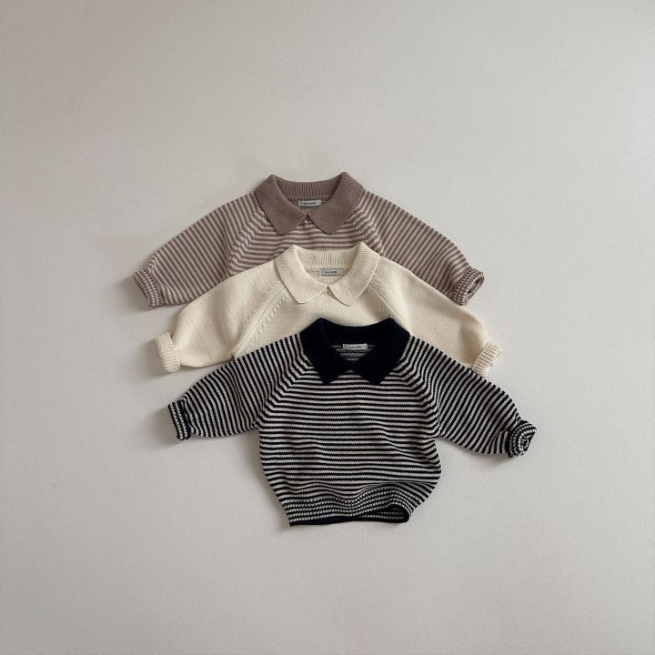 Children's Polo Collar Stripes Knitted Sweater - Cindi Book