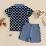 Boys' Lapel Plaid Short Sleeve T-shirt Shorts Set - Cindi Book
