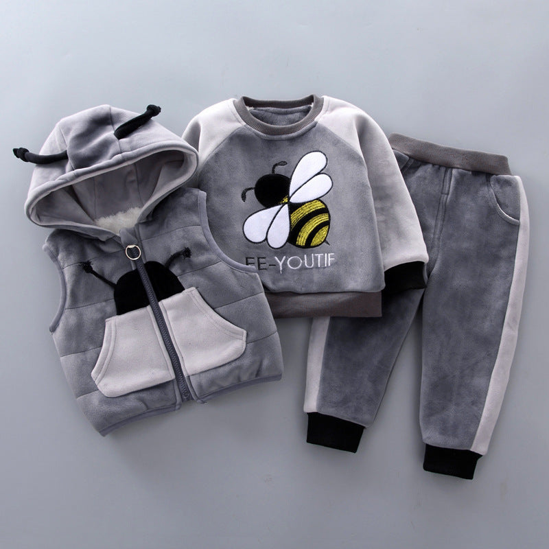 Fleece Thickening Boy Baby Set Baby Boy Sweater Tide