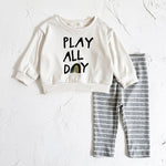 Loose Children's Clothing Letter Print Round Neck Long Sleeve Striped Trousers Suit - Cindi Book