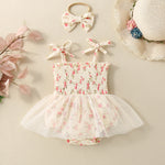 Baby Girl Flower Print Sling Triangle Rompers Tulle Skirt - Cindi Book