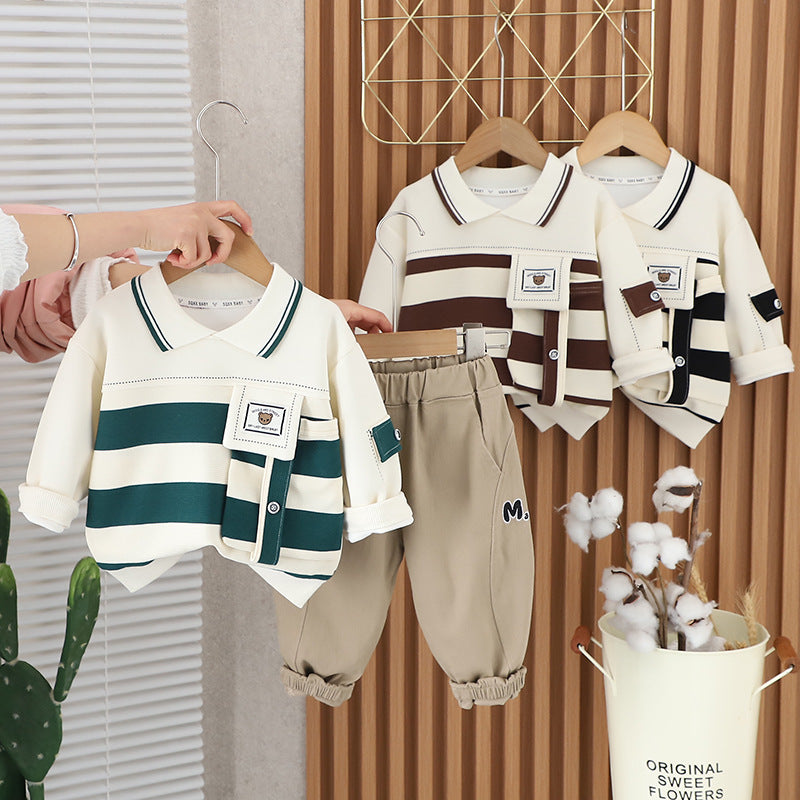 Boys And Girls Striped Large Pocket Lapels Suit - Cindi Book