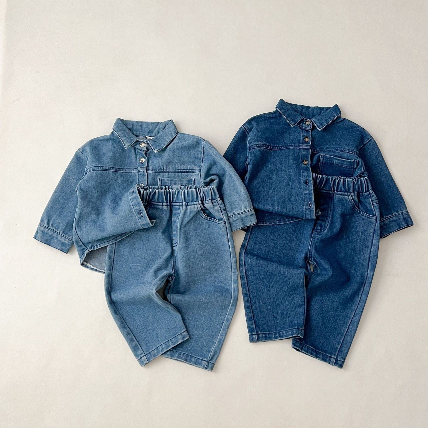 Retro Long Sleeve Shirt Denim Pants Two-Piece Set
