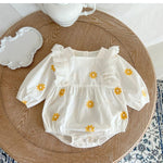 Sweet Daisies Embroidery Rompers Long Sleeve Onesie - Cindi Book