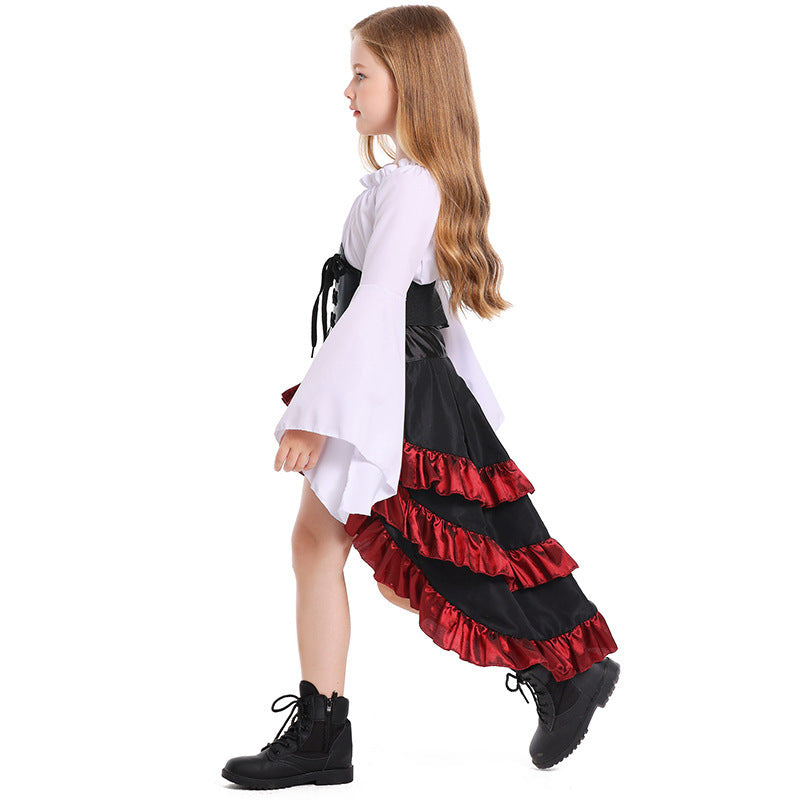 Halloween Retro Front Short Back Long Irregular Ruffled High Waist Dress Up - Cindi Book
